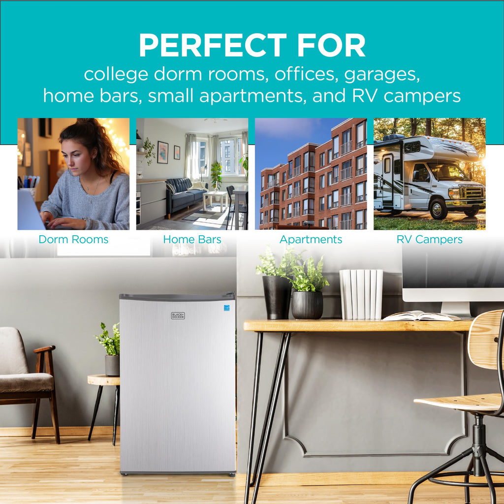 BLACK+DECKER 2.5 Cu. Ft. Compact Refrigerator, BCRK25V, Stainless Look