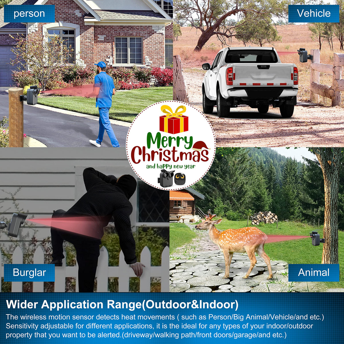 Driveway Alarm- 1/2 Mile Long Range Motion Sensor- 1 Receiver+2 Sensors