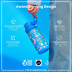 ION8 Lightweight Steel Kids Water Bottle, 400ml/13oz, Purple Unicorns